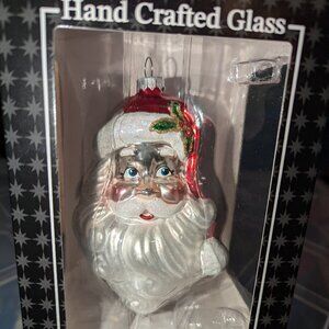 Blown Glass Christopher Radko Christmas Ornament - Santa Face with Red Hat